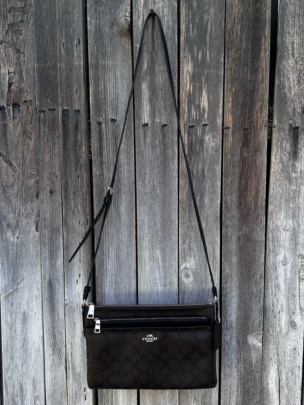 Coach Signature East West Pop Crossbody Bag Coated Canvas Brown Black - Picture 2 of 16